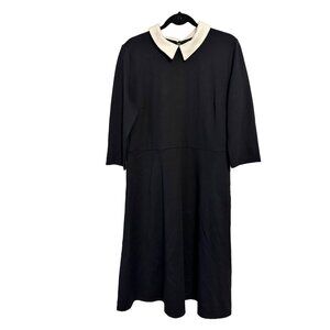 Girl With Curves Black Dress With White Peter Pan Collar 3/4 Sleeves Knee-Length